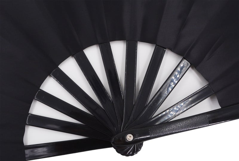 Amajiji Large Folding Fan, Chinease/Japanese Folding Nylon-Cloth Hand Fan, Women Hand Folding Fans Hand Fan Gift fan Craft fan Folding Fan Dance Fan (Black) - Image 4